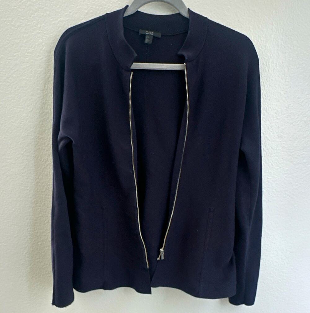COS Women’s Navy Blue Zip Front Structured Jacket Cotton Blend SZ S